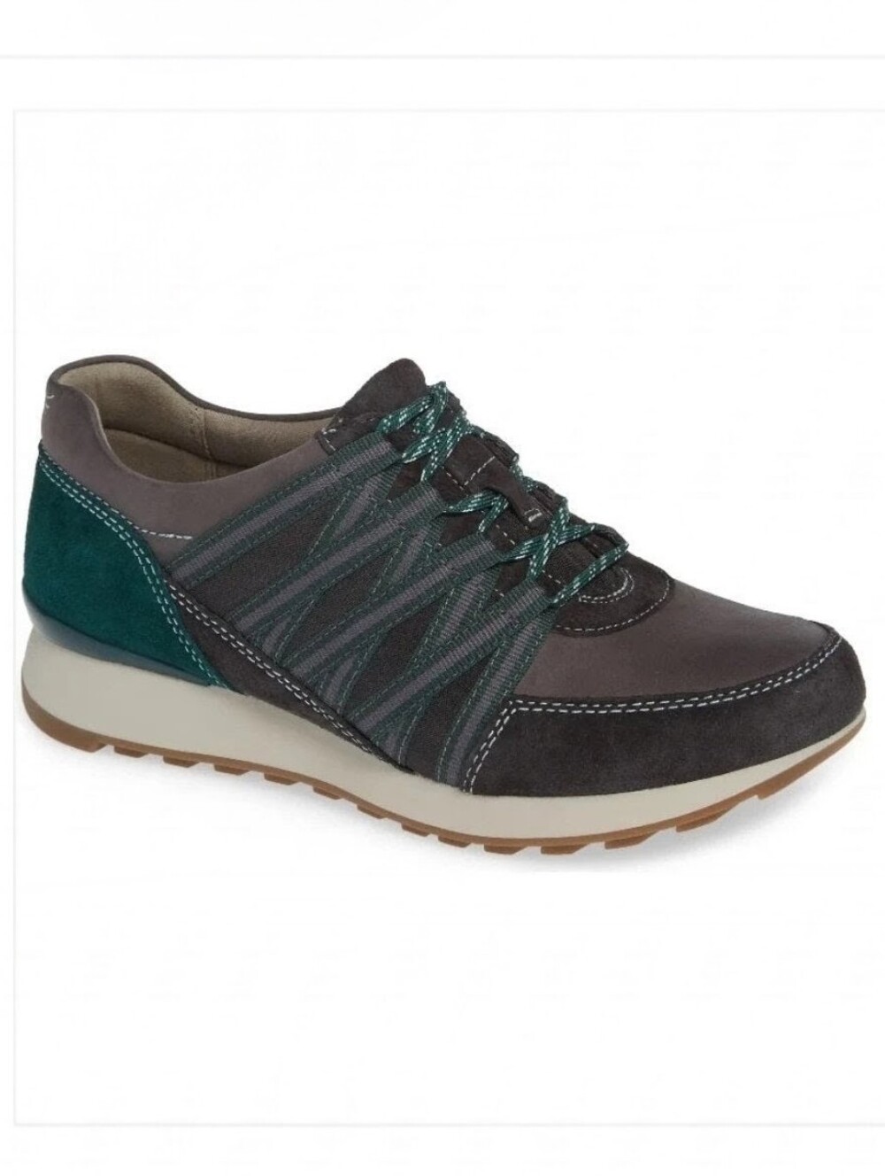 Dansko Gabi Charcoal Gray Leather Lace‑Up Sneakers w/ Emerald Accents Sz 9.5